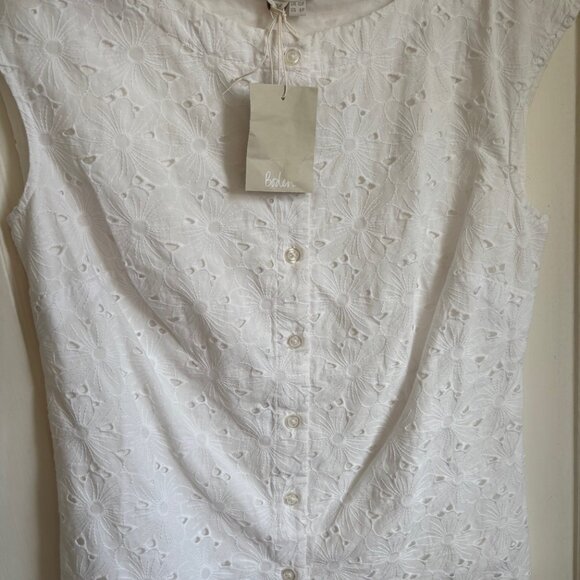 BODEN white floral eyelet cap sleeve blouse 6P with lining NWT - Picture 2 of 4